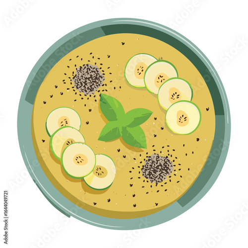 A Breakfast Bowl of Healthy Porridge with Banana and Seeds - Vector Illustration