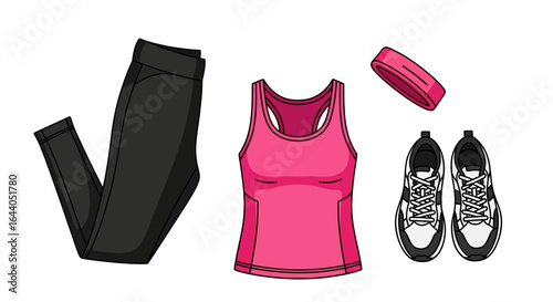 Fitness Apparel Flat Lay Stylish Activewear Essentials for Women's Workout Outfit