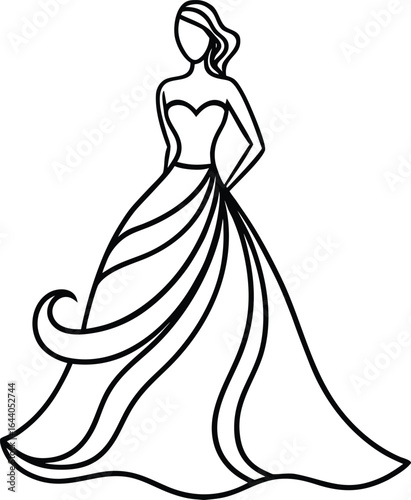 Elegant Woman in Gown Line Art a Symbol of Grace and Style for Fashion Design and Creative Projects