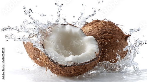 coconut and water splash isolated on the white background 