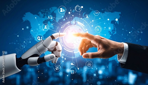 Human and Robot Hand Touching with a Global Network Background AI Integration