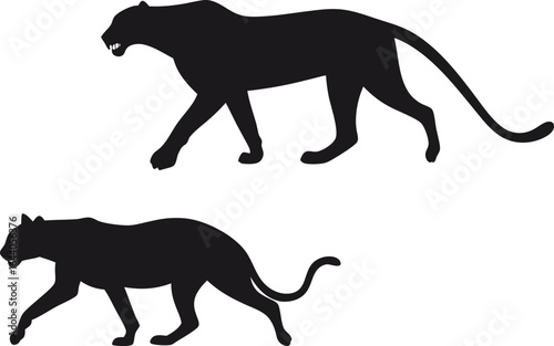 Wild mammal animal silhouette vector illustration with black panther, lion, and dog design