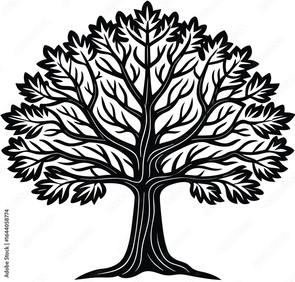Obraz premium Vector silhouette of a tree with roots and leaves in nature design