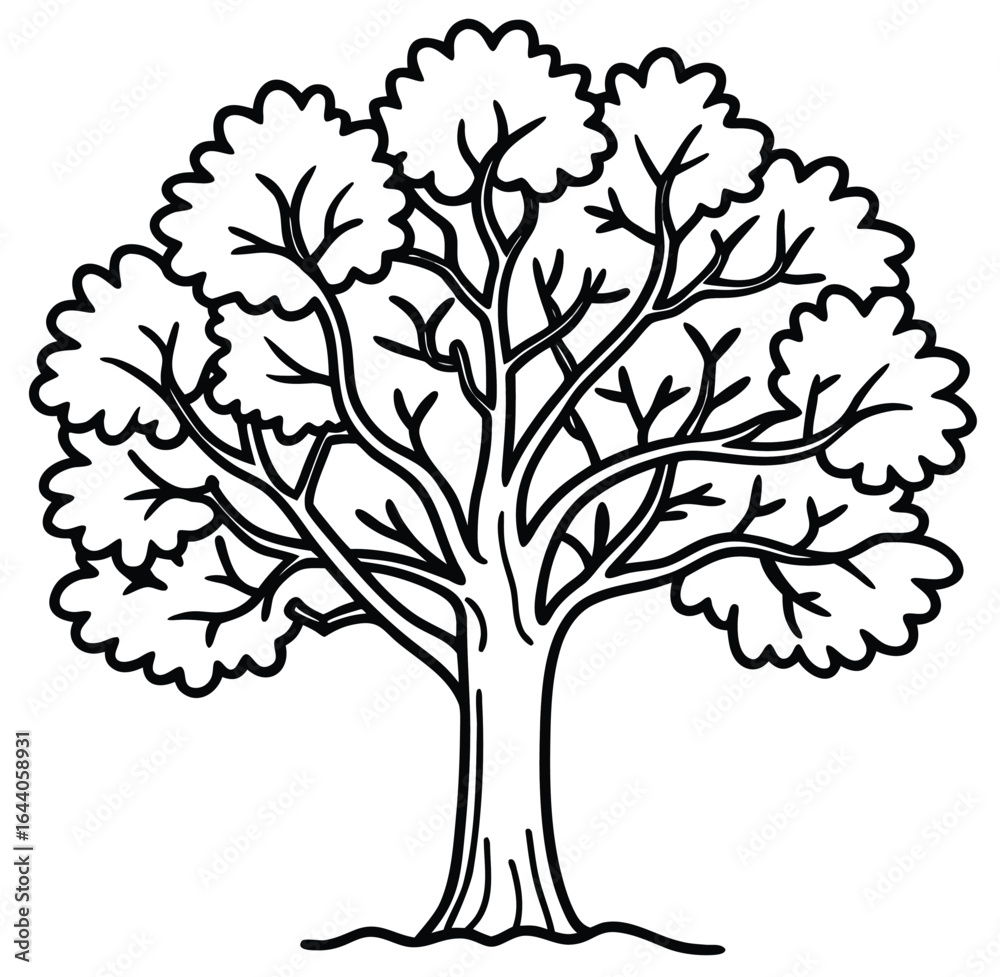 Obraz premium Vector illustration of a tree with flowers in a garden setting