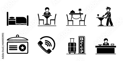 Hotel service icons isolated on white background