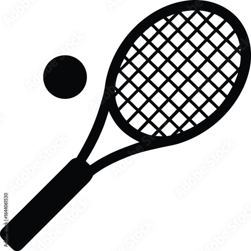 Tennis Racket and Ball Silhouette Icon