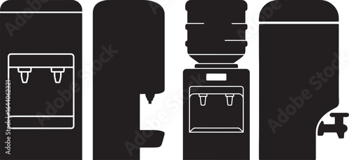 Collection of four distinct water cooler dispenser silhouettes on a white background