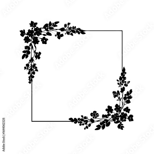 Elegant Delphinium Floral Wreath Square Frame Black and White Design