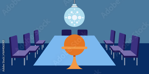 Boardroom with Crystal Globe Chandelier and Silk