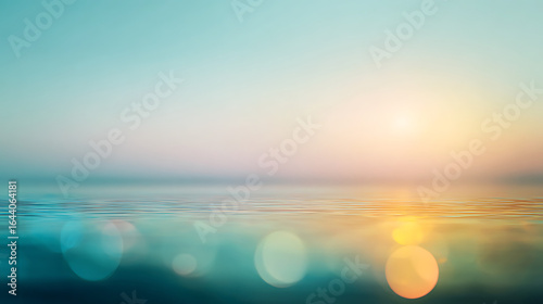 Fototapeta Naklejka Na Ścianę i Meble -  Calm ocean surface reflecting soft pastel sunset light with bokeh water sunrise