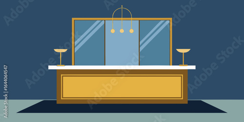 luxury reception brass framed glass desk