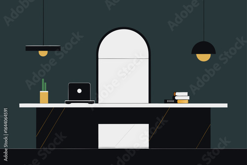 luxury workspace black marble floating desk