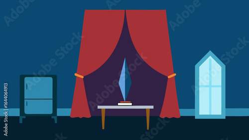 office velvet drapes crystal side table