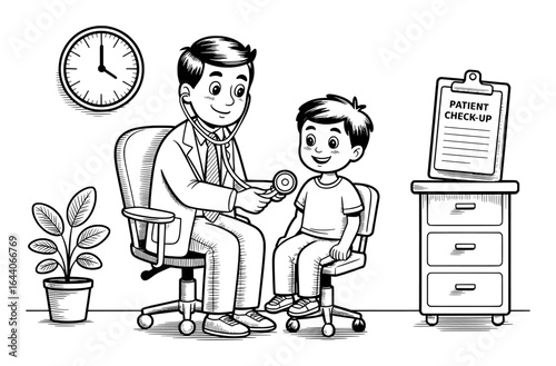 Doctor examining child with stethoscope in clinic examination