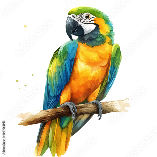 Parrot, watercolor vector, isolated on a white background.