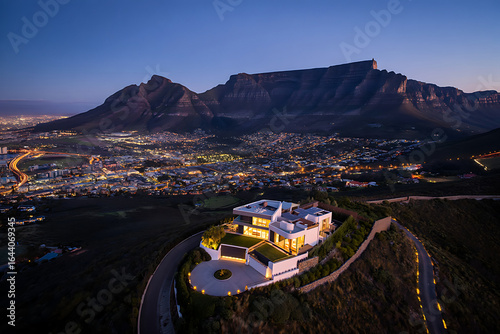 Luxury Home with Stunning Mountain Views and City Lights at Dusk Cape Town South Africa