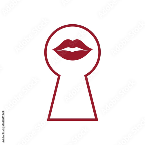 Keyhole Lips Symbol. An enigmatic view portrays expressive mouth within a peephole, symbolizing confidentiality, undisclosed truths, and guarded knowledge. It evokes intrigue and temptation.