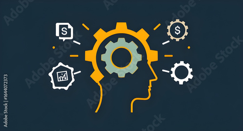 innovation concept, science head, head with gear wheels, mind process, thinking mechanism, human intelligence symbol, digital brain, human thinking process, invention concept, abstract human mind, gea