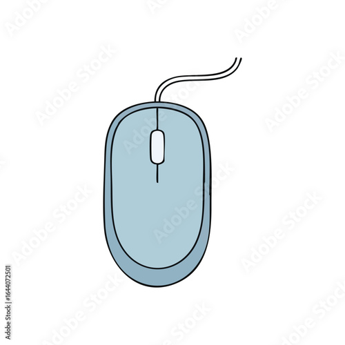 Light Blue Computer Mouse Drawing. A clean graphic of a wired input device for digital navigation. This pale blue peripheral symbolizes modern connectivity and technological ease.