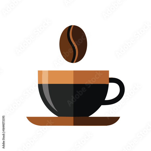 Minimalist Coffee Cup Bean Icon. Stylized vector graphic of a warm beverage mug with a whole coffee seed. Represents energy, comfort, and the daily ritual.