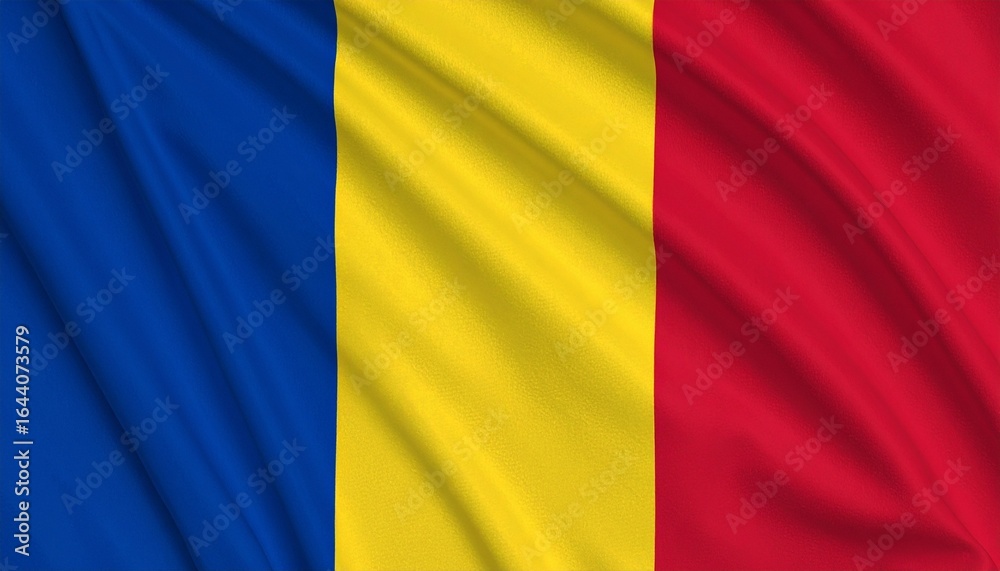 Obraz premium Romania national flag with vertical blue, yellow, and red stripes.