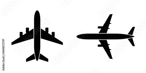 Silhouette of passenger airplanes from top and side view isolated on white background vector