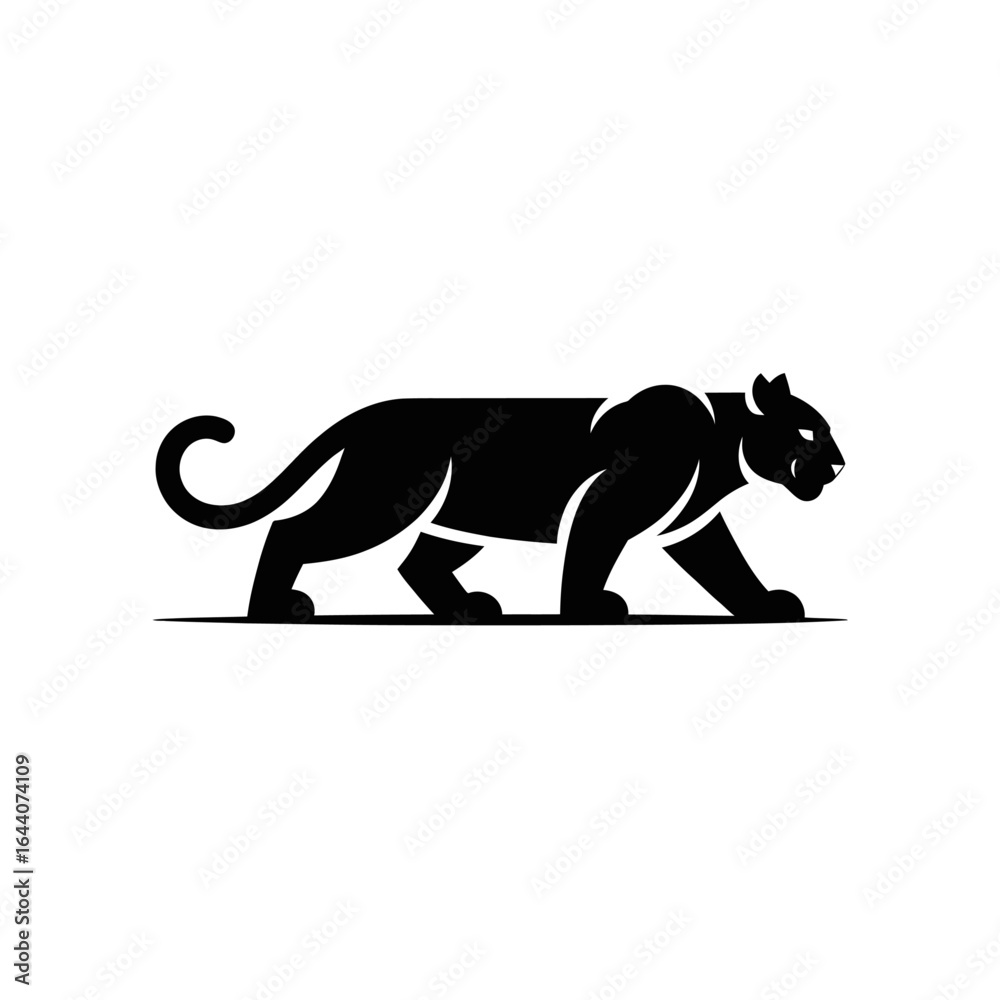 Obraz premium Silhouette of a stealthy black panther in prowling pose ideal for wildlife graphic design