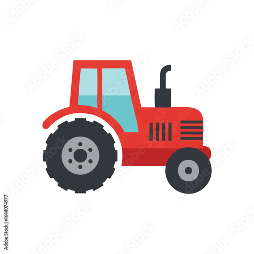 Vibrant Red Farm Tractor. A bright scarlet agricultural vehicle with large wheels, excellent for educational content or playful designs. It represents rural productivity and childhood joy.