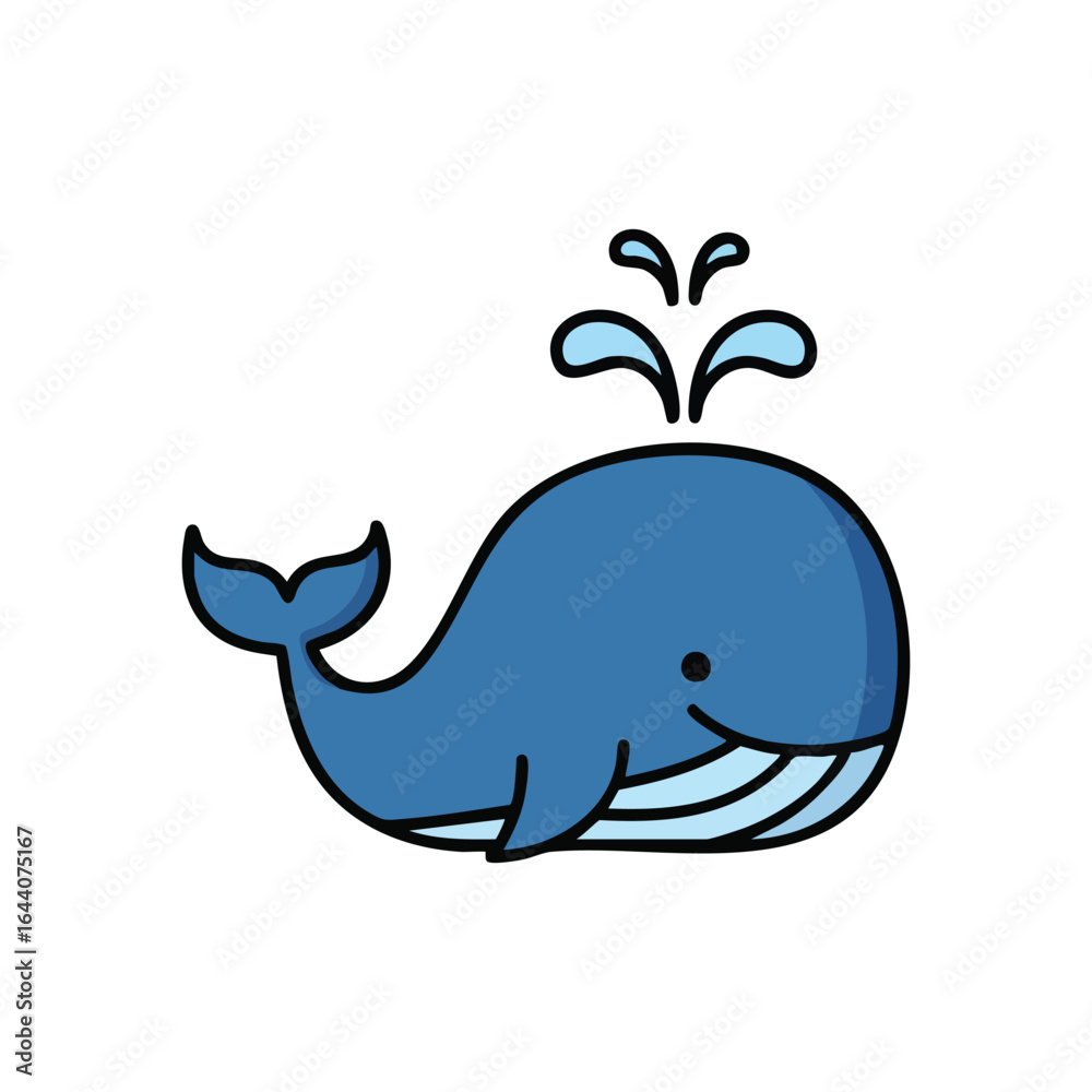 Fototapeta premium Cute Cartoon Blue Whale Illustration. Adorable aquatic mammal character exuding happiness. This charming creature symbolizes ocean life and childhood wonder.