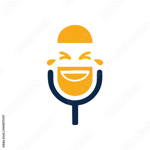 Laughing Microphone Icon. This vibrant graphic portrays a microphone giggling with delight. It symbolizes amusing audio, positive entertainment, and lighthearted communication.