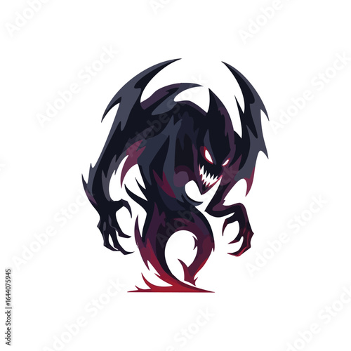 Menacing Shadow Demon with Glowing Eyes. This eerie illustration features a formidable dark phantom entity with piercing luminous gaze and sharp fangs. It symbolizes power and mystery.