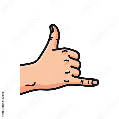 Shaka Hand Gesture Illustration. This relaxed signal conveys good intentions and a friendly welcome. Perfect for designs needing a laid-back and optimistic feel.
