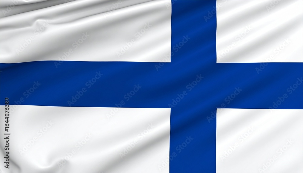 Fototapeta premium Finland’s national flag with a blue Nordic cross on a white field.