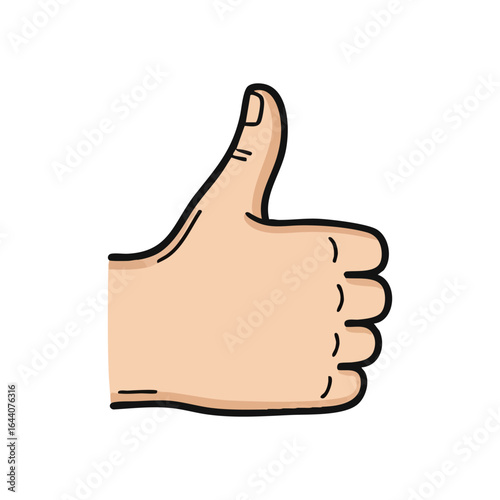 Thumbs Up Hand Sign. Animated drawing of a human gesture indicating agreement, success, and positive feedback. Expresses approval or delight.