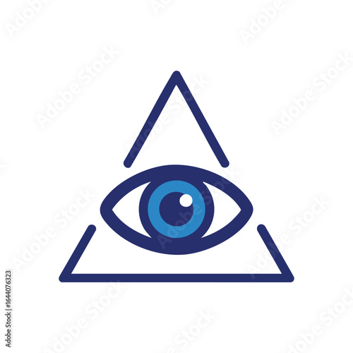 All Seeing Eye Mystic Emblem. Striking graphic of a watchful ocular within a triangular shape. It symbolizes divine omniscience, wisdom, and protective energies.