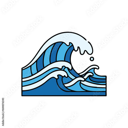 Stylized Blue Ocean Wave Illustration. Clean, graphic rendition of powerful sea swells. Embodies nature's dynamic energy, fluidity, and maritime tranquility. Ideal for aquatic themes.