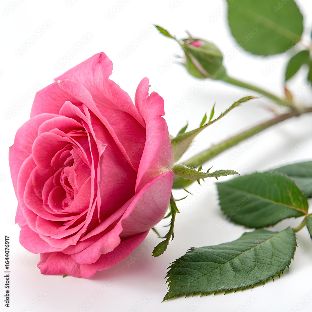 Fototapeta premium Fresh raspberry rose with vibrant red berries and delicate pink petals.