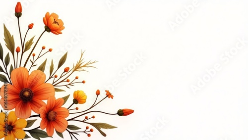 Autumn Floral Background with Colorful Leaves and Flowers – Seasonal Decorative Design