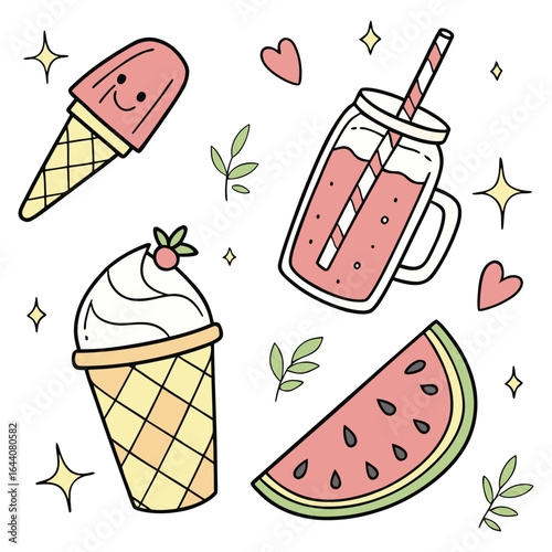 Sweet and summer food dessert collection with a cartoon ice cream seamless pattern