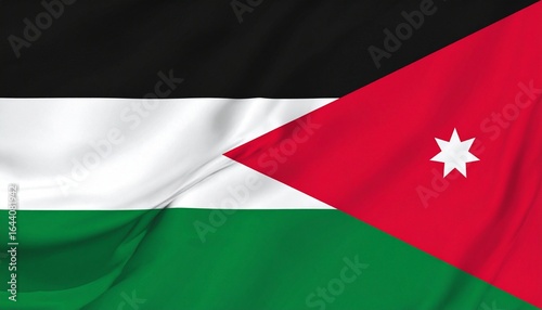 Free Download Flag of Jordan with black, white, and green stripes and a red triangle featuring a white seven-pointed star. - GFXLoad