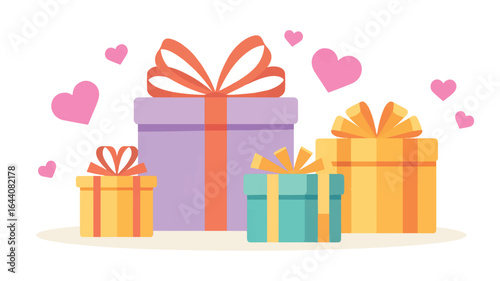 Festive gift boxes with ribbons and hearts perfect for birthdays anniversaries and special occasions bringing joy and celebration