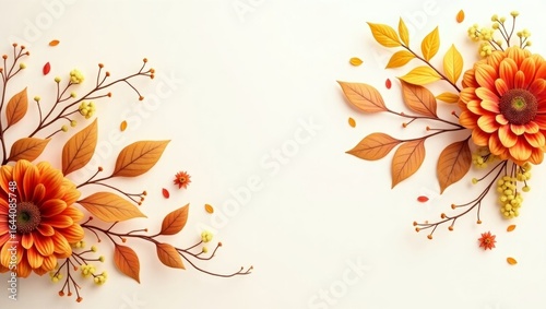 Autumn Floral Background with Colorful Leaves and Flowers – Seasonal Decorative Design