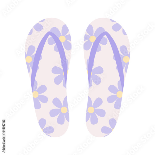 Flip flops with flowers vector flat iilustration. Summer sandals top view isolated