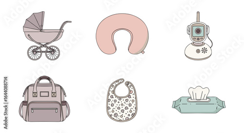 Cute Baby Essentials Collection For New Parents Comfort and Care Isolated on Transparent Background