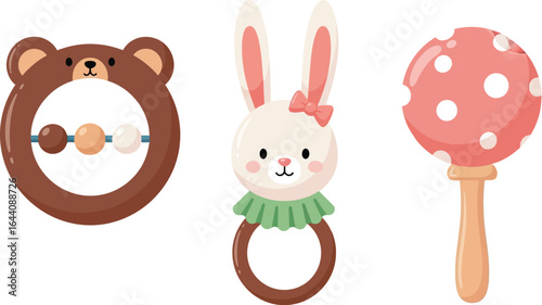 Baby rattles set cute bear bunny mushroom toys for newborns kids