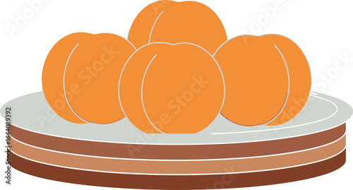 Stock illustration of fresh peaches on a plate for healthy diet