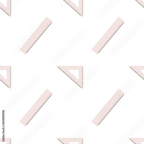 Flat ruler seamless pattern. Beige rulers vector pattern on white background