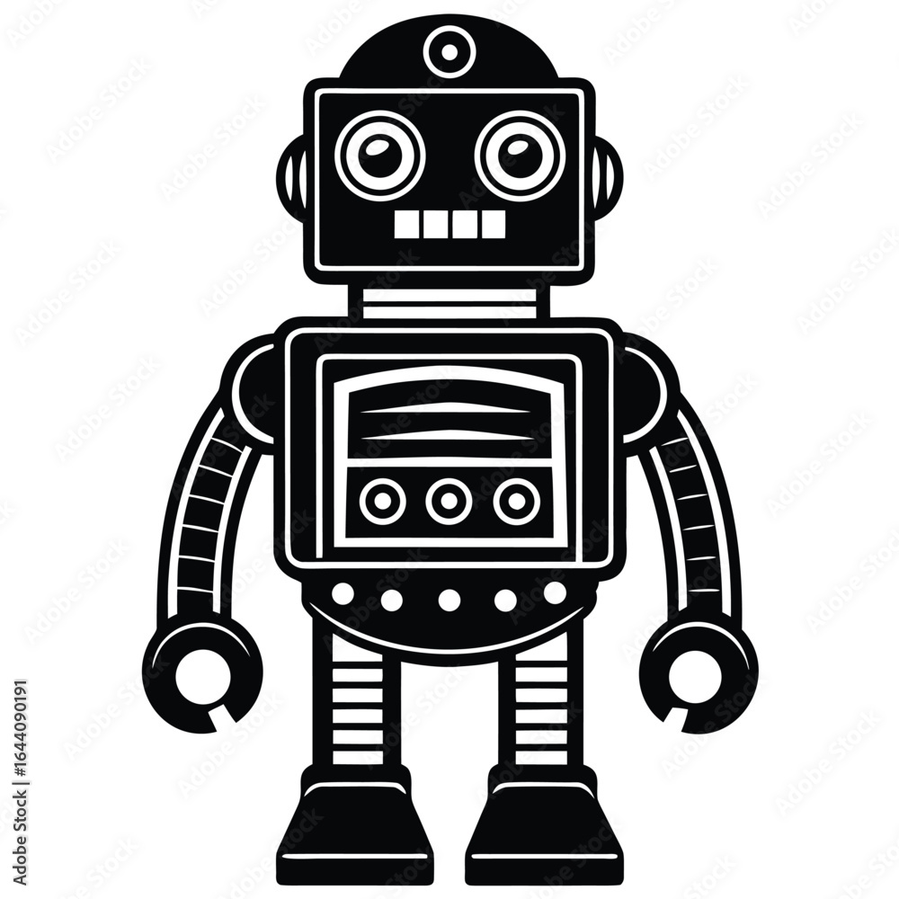 Fototapeta premium Classic toy robot vector illustration. Retro style character isolated on a white background.