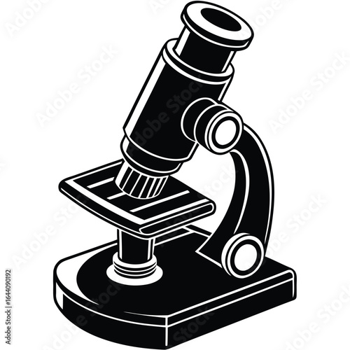 Black and White Illustration of a Scientific Microscope