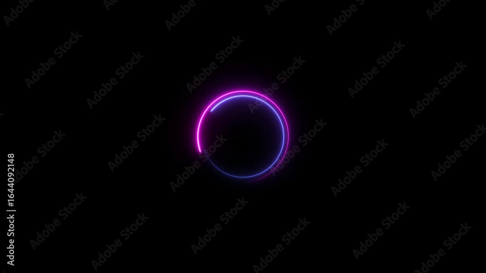 neon glowing circle frame background. repetitive motion animation. isolated on black. Glowing neon blue circles animated on black background. Seamless loop. 4K video
